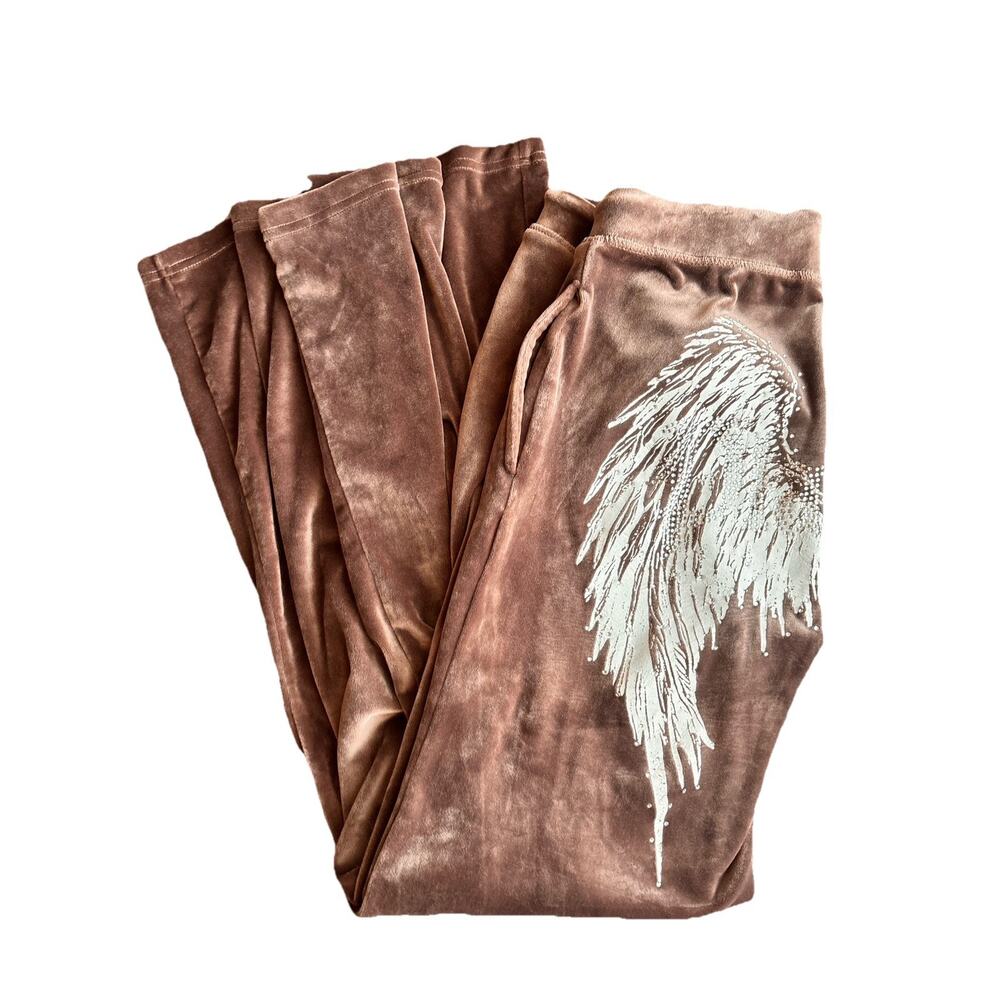 Vintage Y2k Juicy Playboy Velour Tracksuit Pants Chocolate Brown Wings Bling Sm